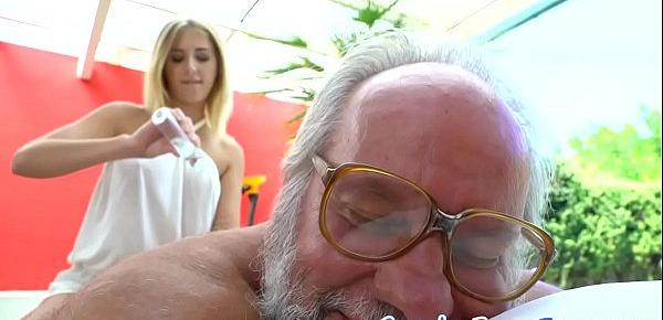  Euro teen drilled outdoors by lucky grandpa